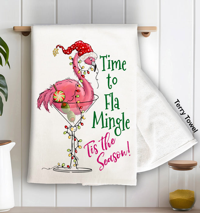Christmas Flamingo Fla Mingle Cotton Terry Cloth Towels