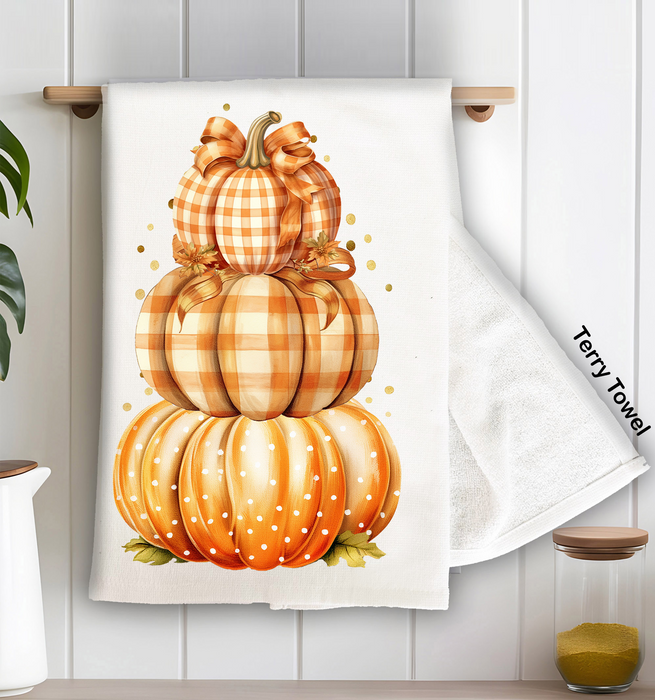 Fall Autumn Orange Checkered Pumpkins Terry Cloth Towel
