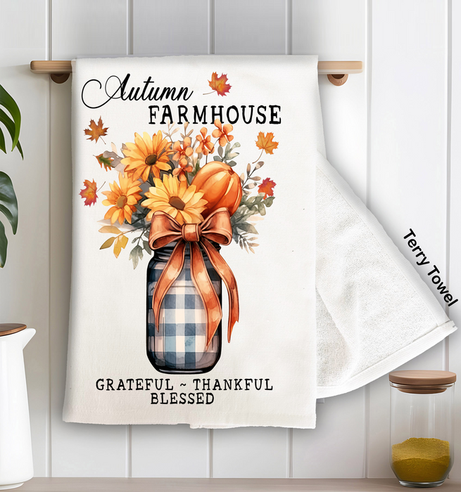 Autumn Farmhouse Grateful Bless Terry Towel