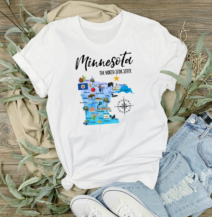 Minnesota State Map Soft Cotton T-Shirt Tee