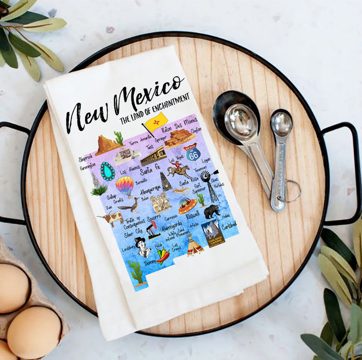New Mexico State Map Souvenir Flour Sack Tea Towel