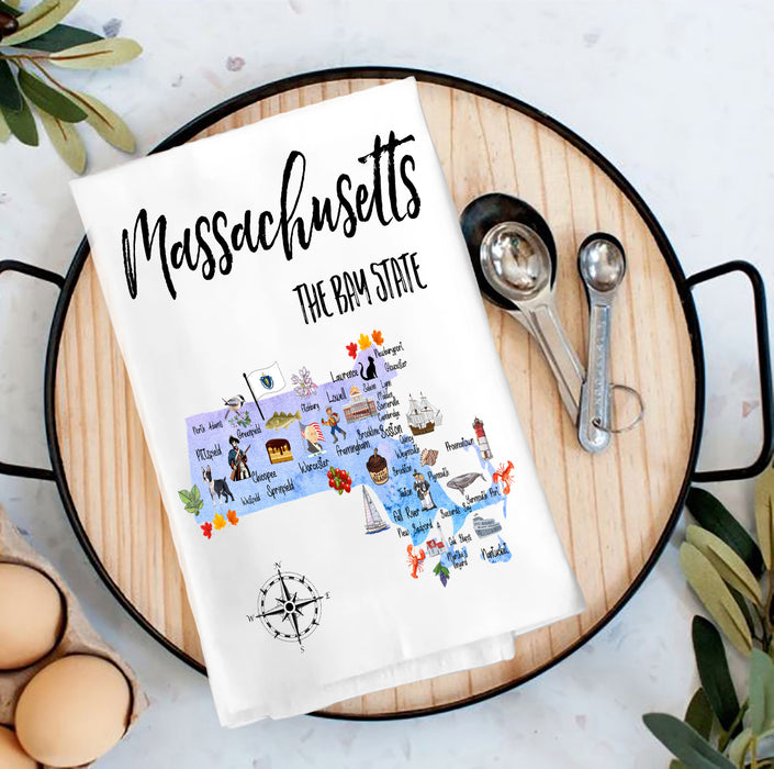 Massachusetts State Map Tea Towel