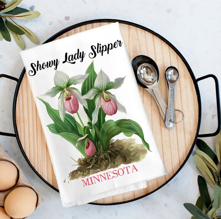 Minnesota State flower Showy Lady Slipper Tea Towel