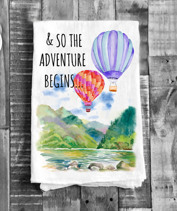 Adventure Begins Hot Air Balloons Flour Sack Tea Towel