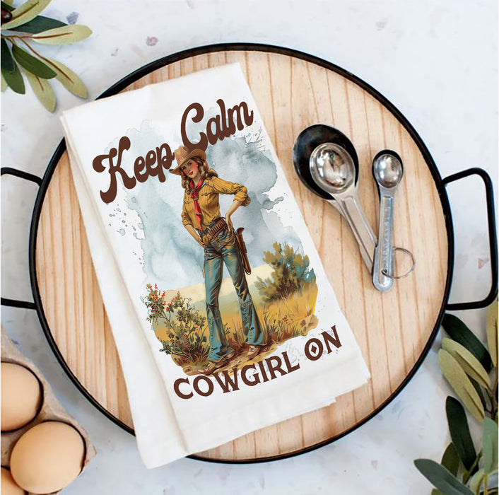 Vintage Cowgirls Keep Calm Cowgirl On Tea Towel