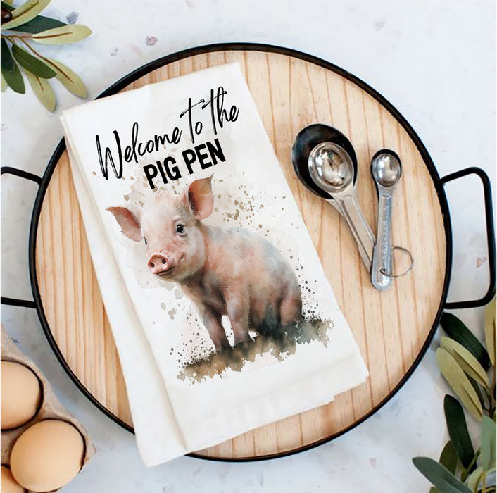 Welcome to the Pig Pen Piglet Tea Towel