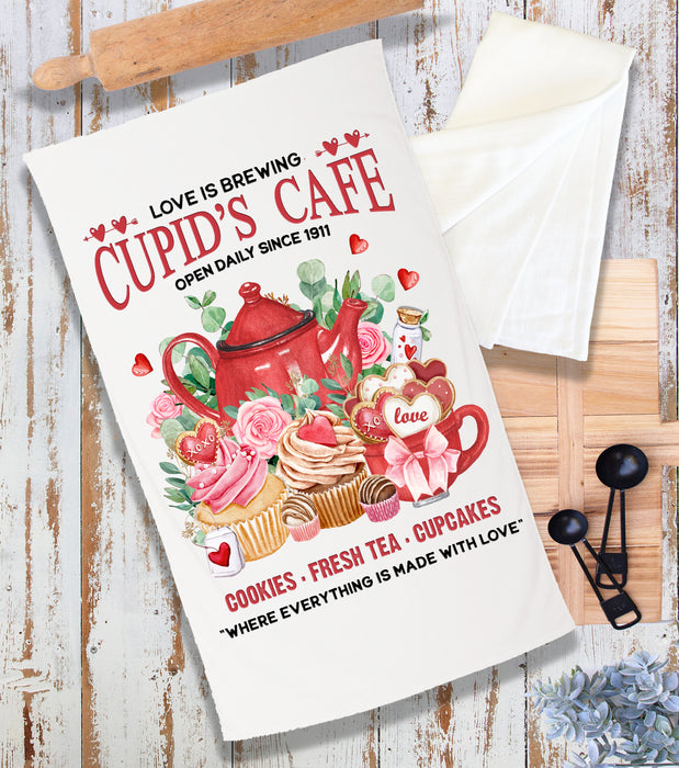 Valentine Cupid's Cafe Cupcakes Terry Cloth Towel