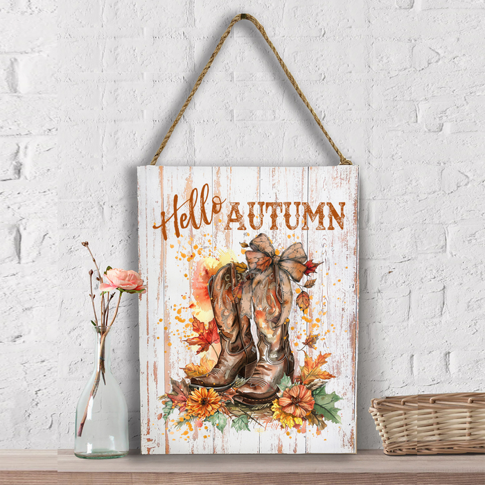 Hello Autumn Fall Cowboy Boots Wall Decor