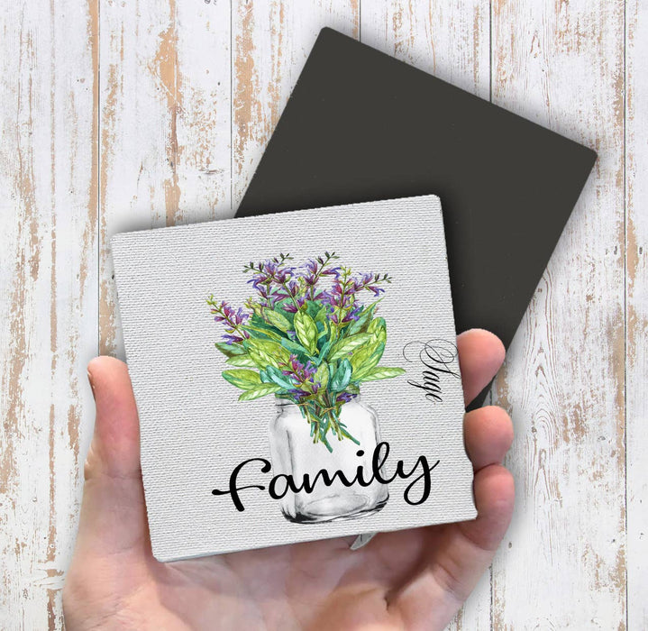Family Flowers Mason Jar Sage, Magnet Fridge