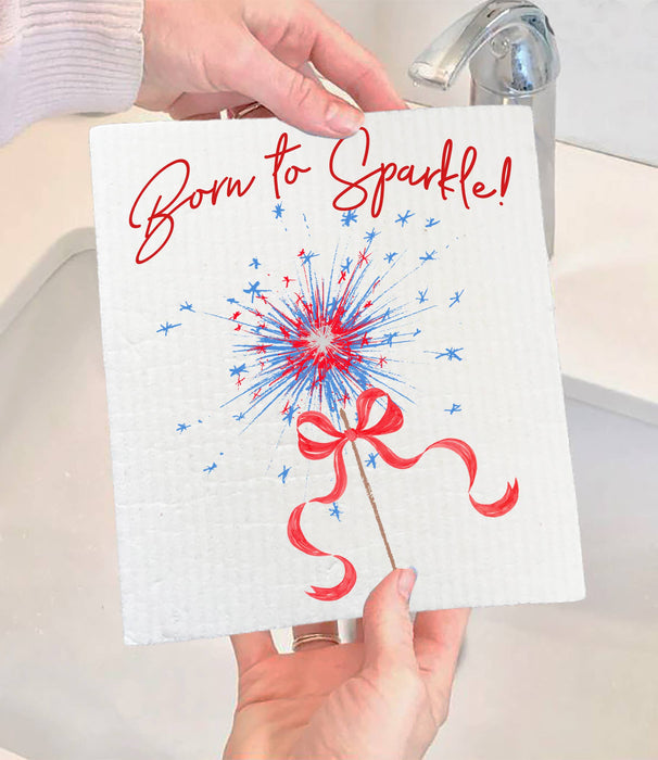 4th of July Patriotic Born to Sparkle Swedish Dishcloth