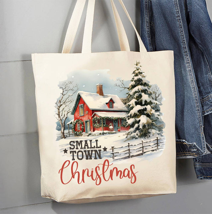 Small Town Christmas Canvas Tote Bag-LARGE