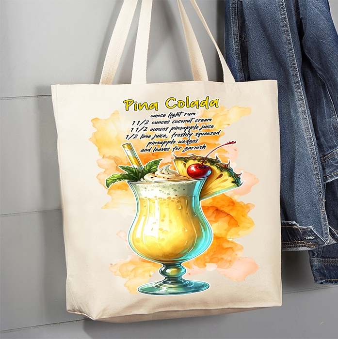 Summer Cocktail Pina Colada Canvas Tote Bag