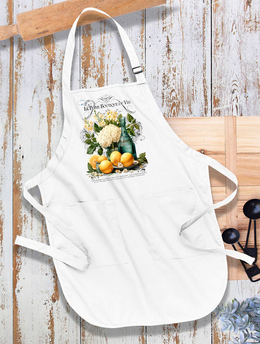 Vintage French Flower Lemons Kitchen Cotton Apron