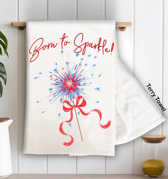 4th of July Patriotic Born to Sparkle Kitchen Terry Towel
