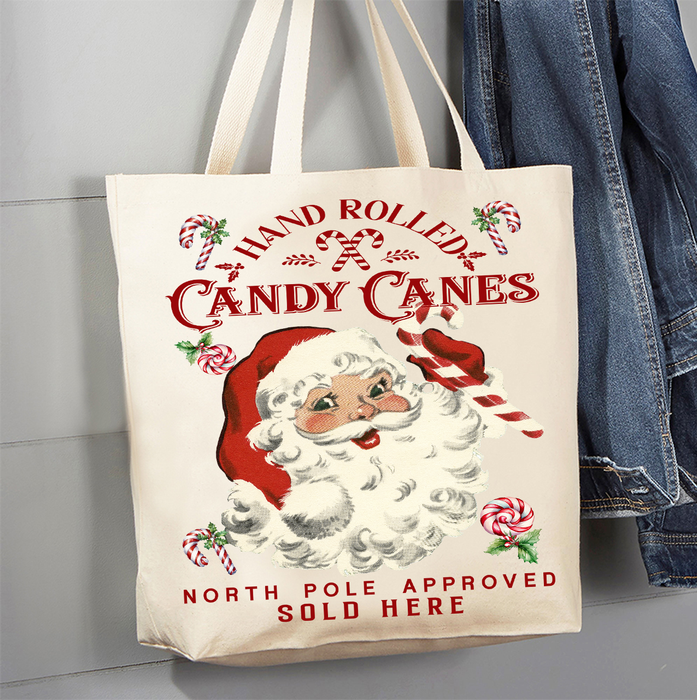 Christmas Candy Cane Vintage SantaCanvas Tote Bag