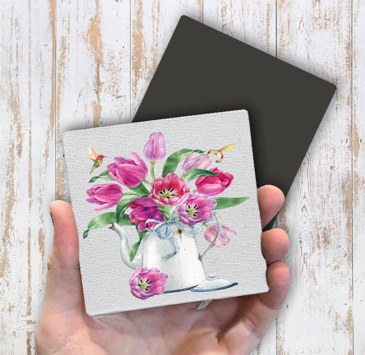 Spring Garden Tulips Hummingbirds Magnet Fridge