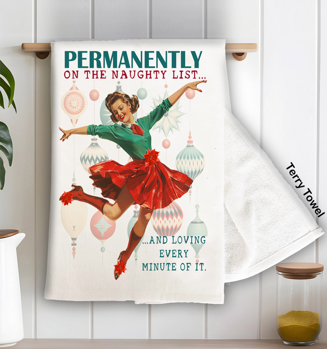 Christmas Funny Naughty List Kitchen Terry Towel