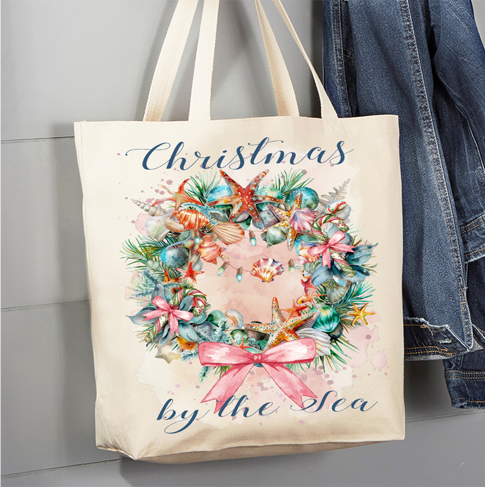 Coastal Christmas by the Sea Canvas Tote Bag