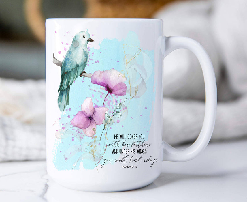 Spiritual He will Cover You God 15 oz Coffee Mug