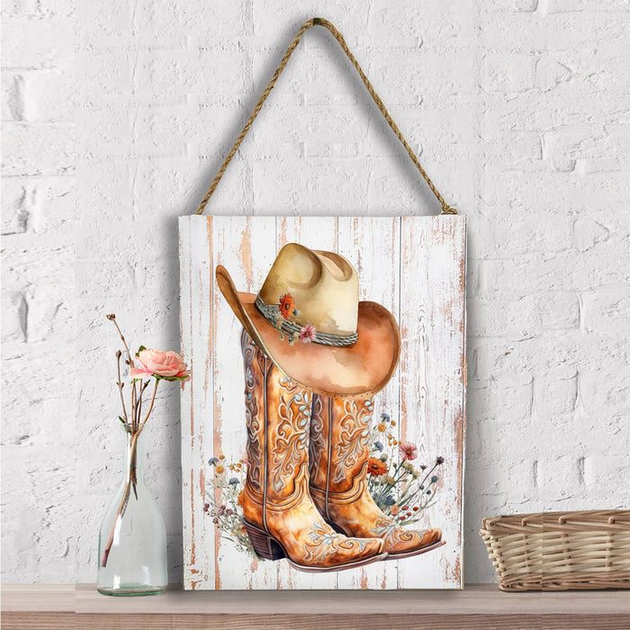 Western Cowboy Boots Country Flowers Wall Decor