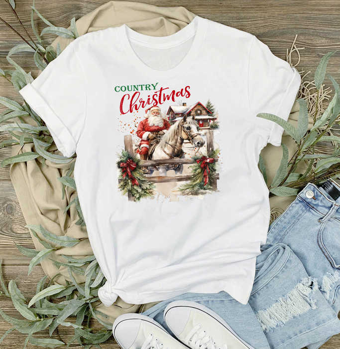 Country Christmas Santa Riding Horse T-Shirt
