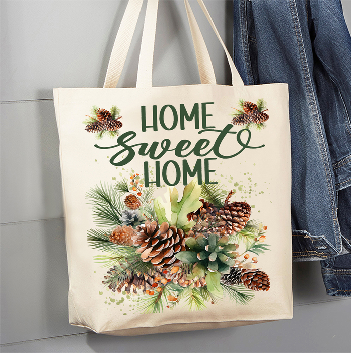 Home Sweet Home Pine Cones Canvas Tote Bag