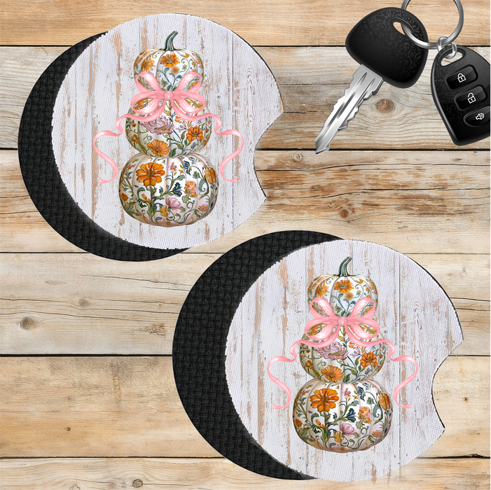 Car Coaster Fall Chinoiserie Floral Pumpkins
