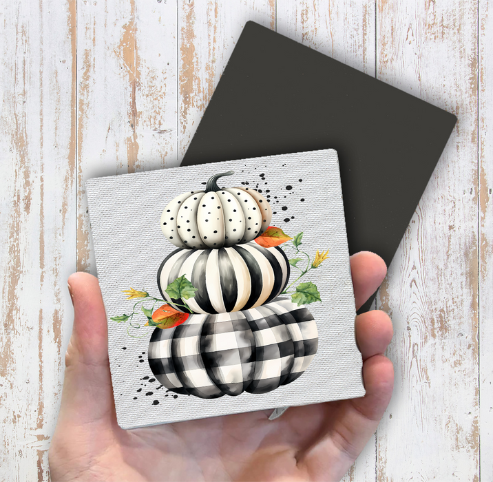 Fall Black and White Checkered Pumpkins Magnet Fridge