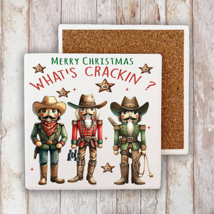 Christmas Western Cowboy Nutcrackers Stone Coaster