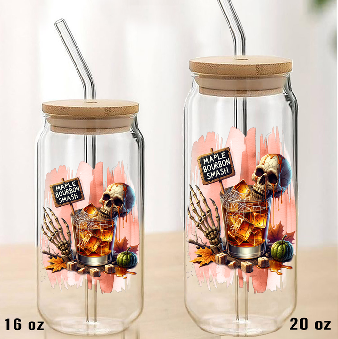 Halloween Maple Bourbon Smash Can Glass with Lid Straw