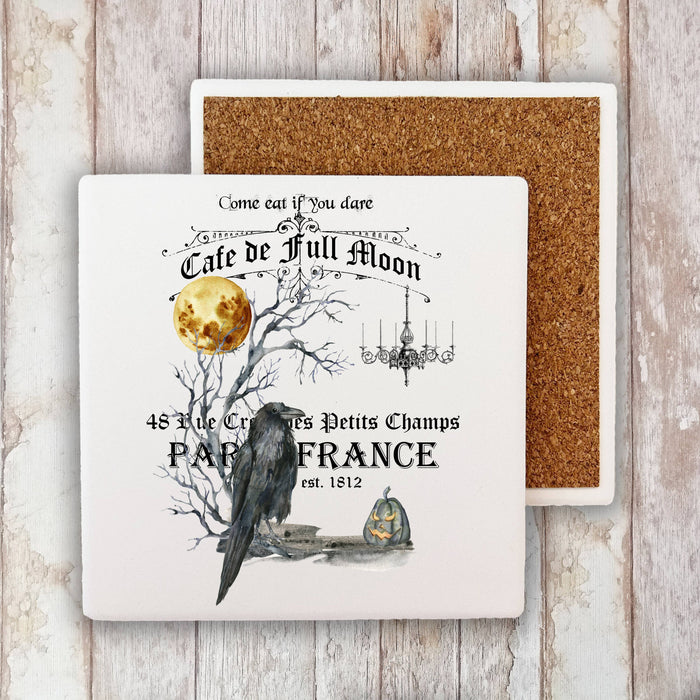 Cafe De Full Moon Paris Halloween Stone Coaster