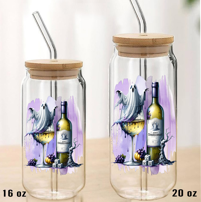 Halloween Gostly Chardonnay Can Glass with Lid Straw
