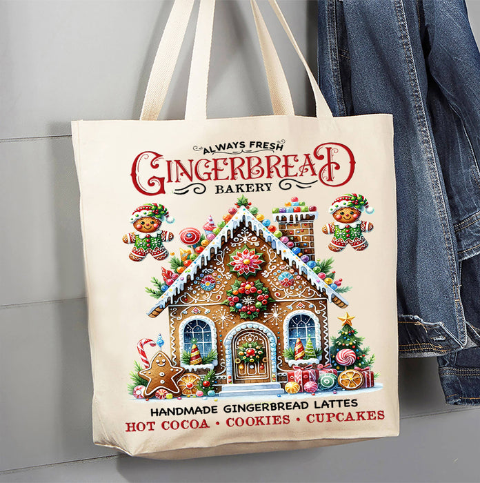 Christmas Gingerbread Bakery House LARGE Canvas Tote Bag