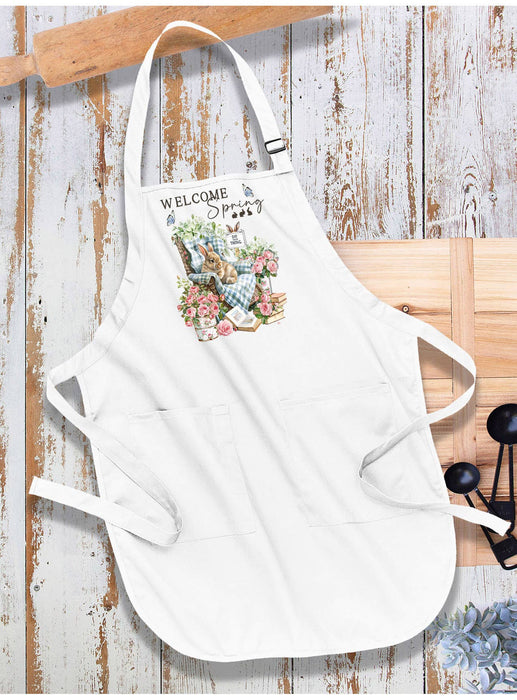 Welcome Spring Bunny Flowers Apron