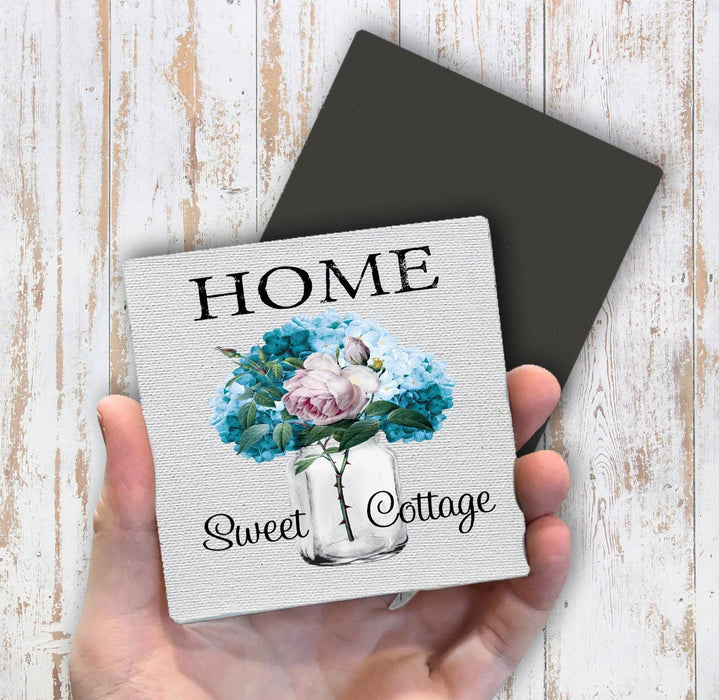 Home Sweet Cottage Flowers Mason Jar, Magnet Fridge
