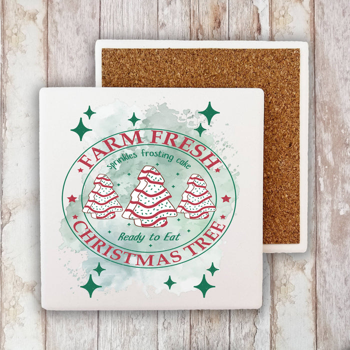 Christmas Farm Fresh Tree Cakes Stone Coaster
