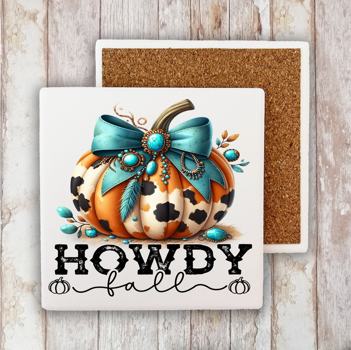 Howdy Fall Turquoise Pumpkin Stone Coaster