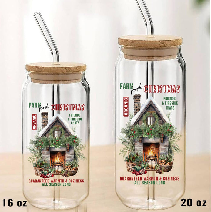 Christmas Warm and Cozy Friends Can Glass with Lid Straw