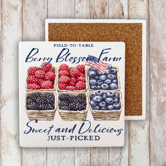Blueberry Raspberry Blackberry Farms Stone Coaster