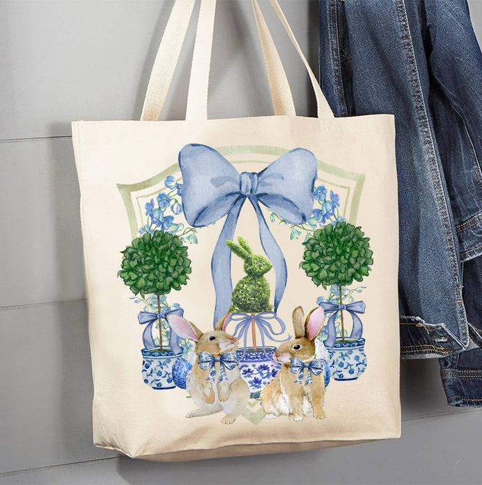 Easter Bunny Topiary Preppy Canvas Tote Bag