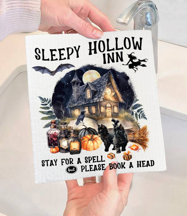 Halloween Sleepy Hollow Inn Swedish Dishcloth