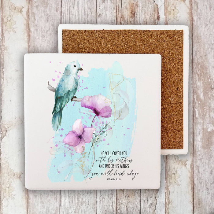 Spiritual He will Cover You God Stone Coaster