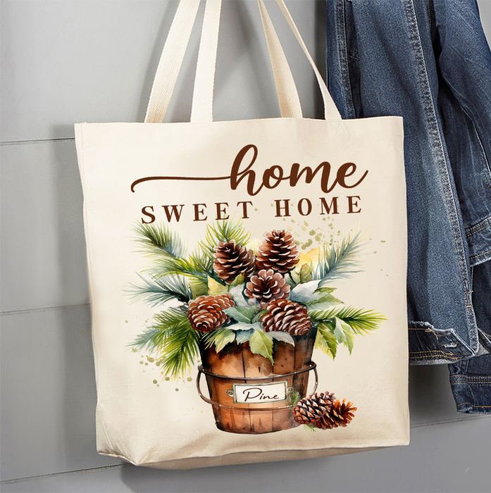 Home Sweet Home Bucket Pine Cones Canvas Tote Bag