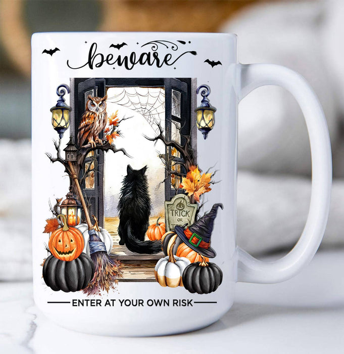 Halloween Beware Black Cat Pumpkins Coffee Mug
