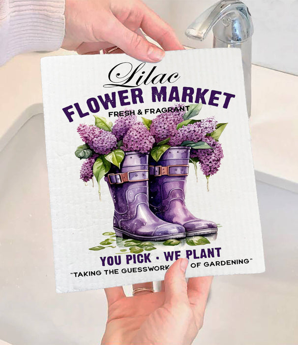 Lilac Flower Market Garden Boots SWEDISH DISH CLOTH