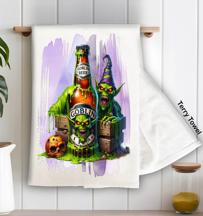 Halloween Goblin Beer Kitchen Terry Towel