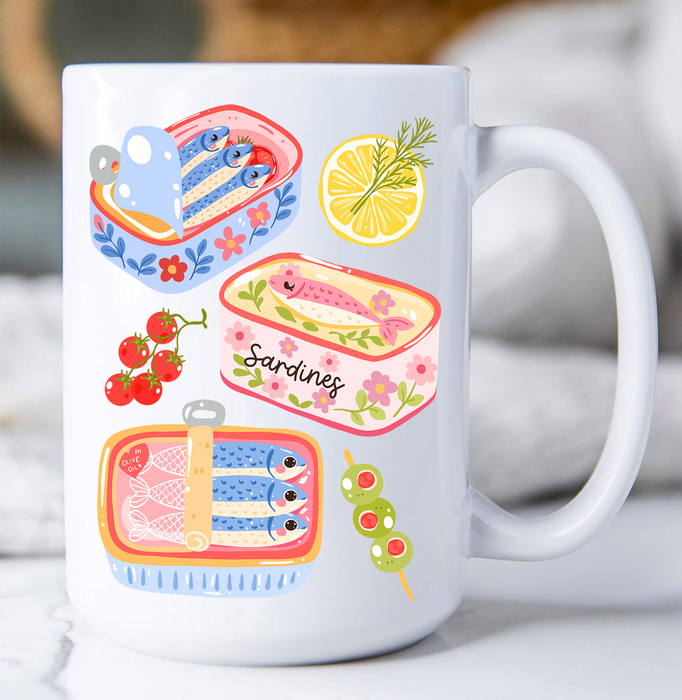 Cute Sardines in Tin fish Coastal Coffee Mug