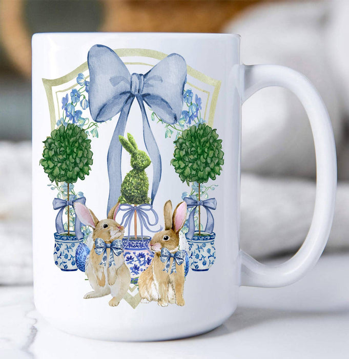 Easter Bunny Topiary Preppy Coffee Mug