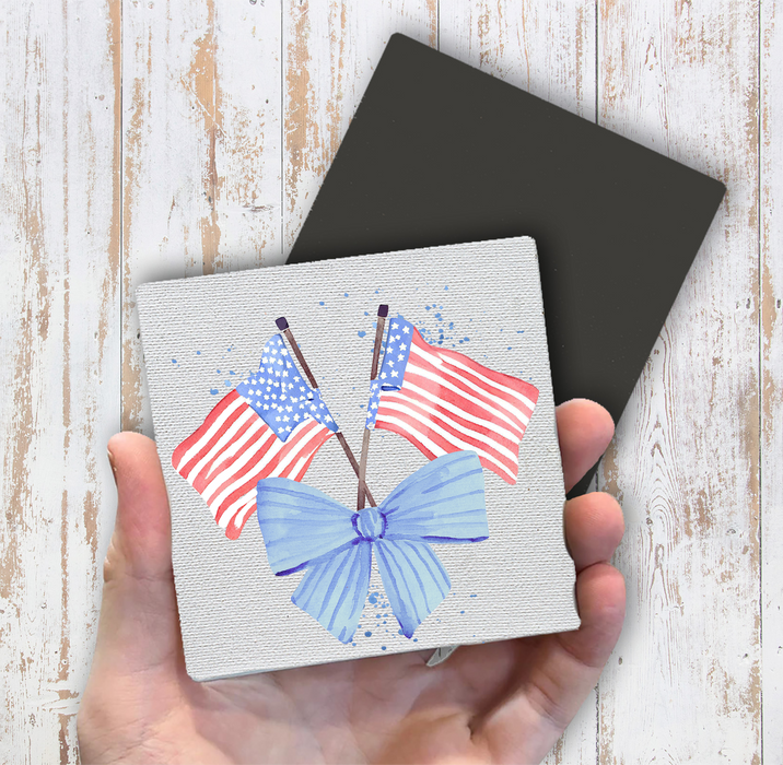 Patriotic Watercolor Flag Bow Magnet Fridge