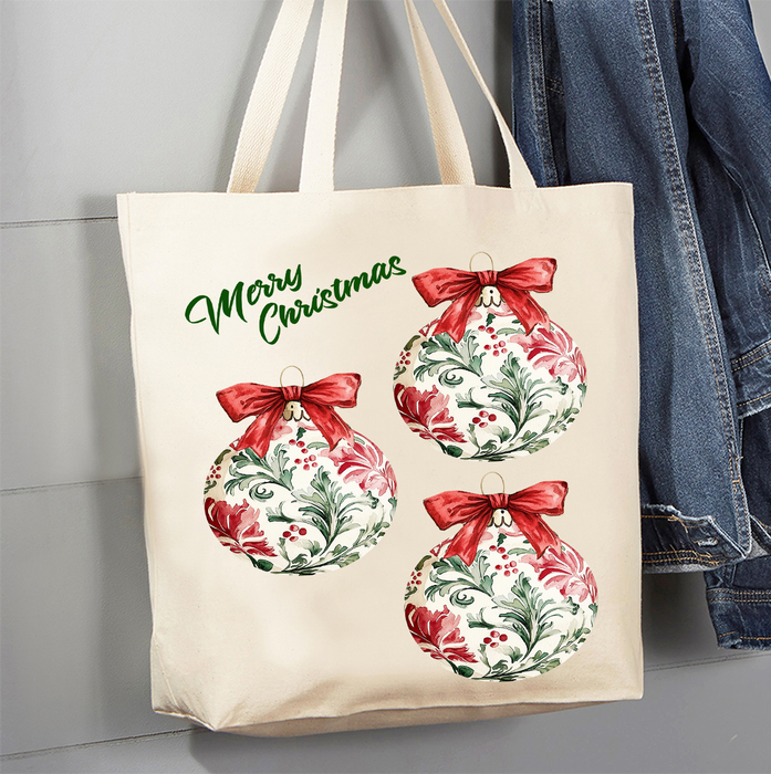 Christmas Water Toile Ornaments Canvas Tote Bag